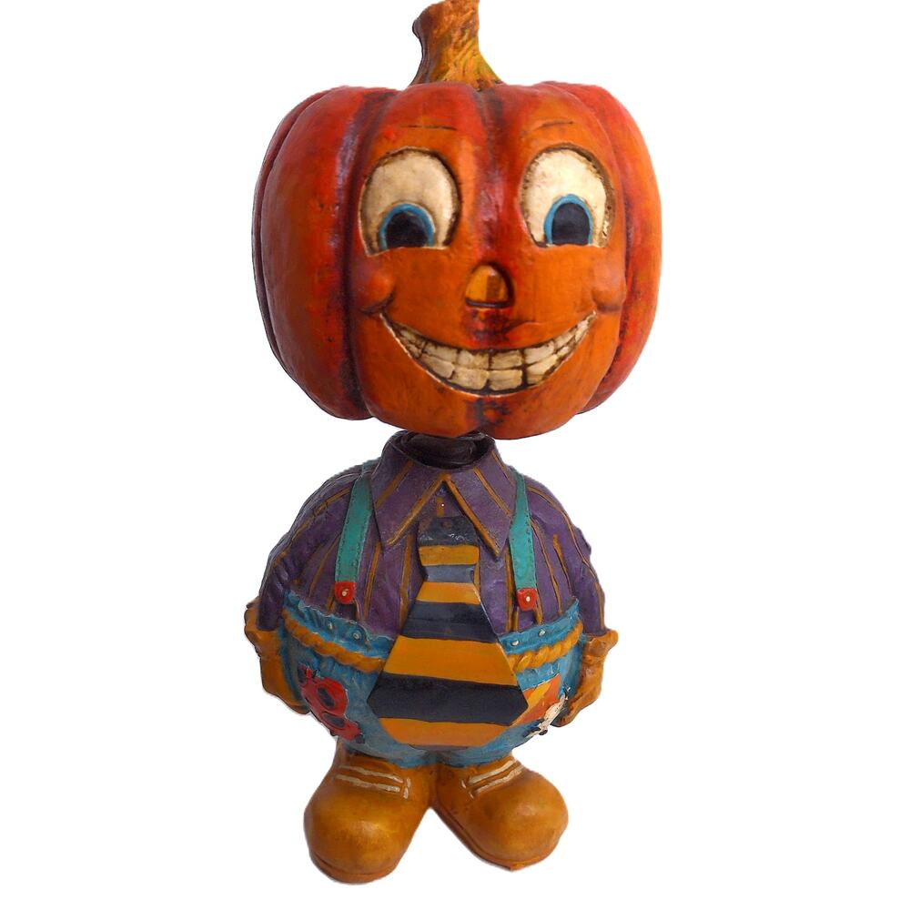 Elements Halloween Pumpkin Scarecrow Bobble Head Man Nodder